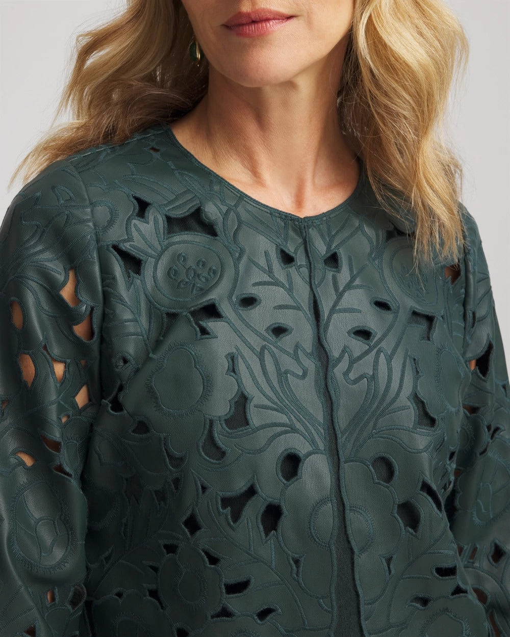 Chico's Deals - Travelers™ Collection Faux Leather Floral Jacket Darkest Spruce