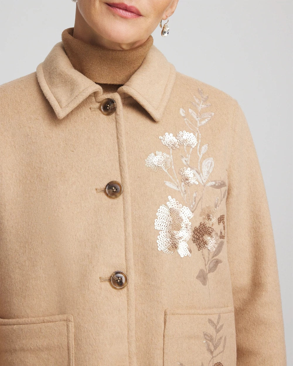 Chico's Value - Embroidered Wool Chore Jacket Light Taupe Heather