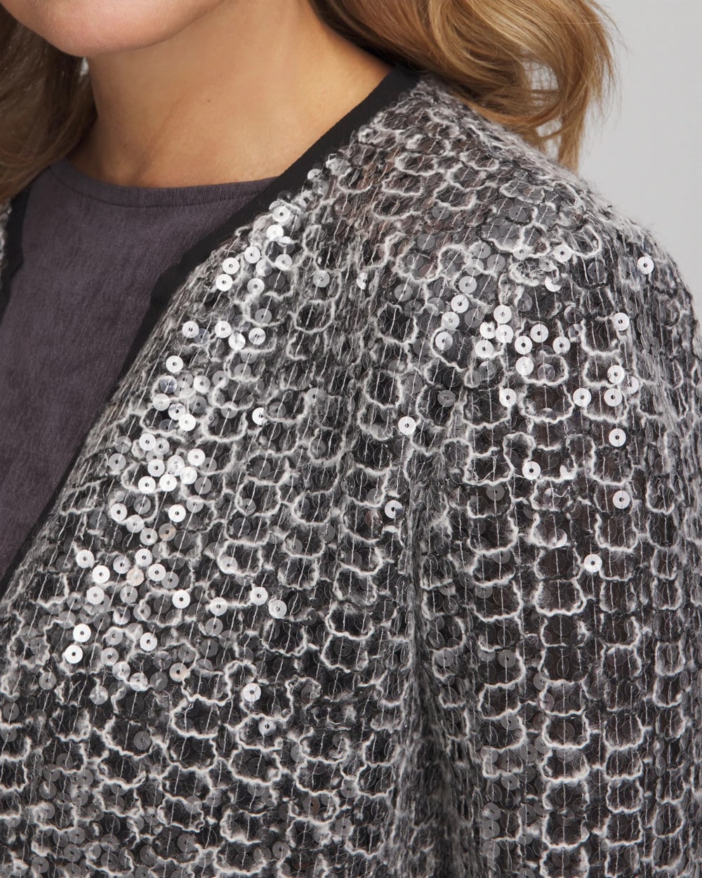 Chico's Quality - Travelers™ Collection Refined Sequins Netted Jacket Serene Gray