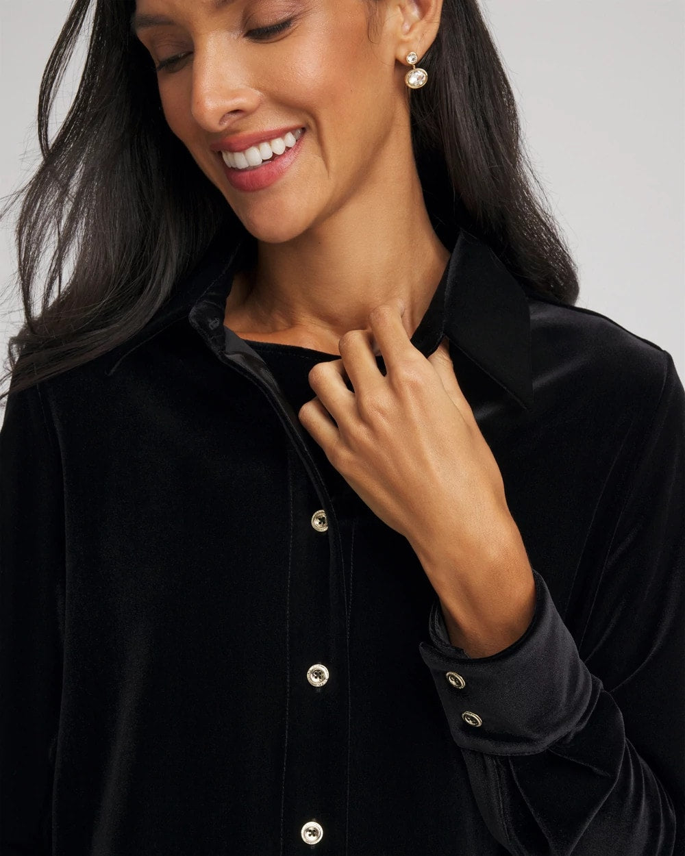 Chico's Discount - Travelers™ Velvet Button-Down Shirt Travelers Black
