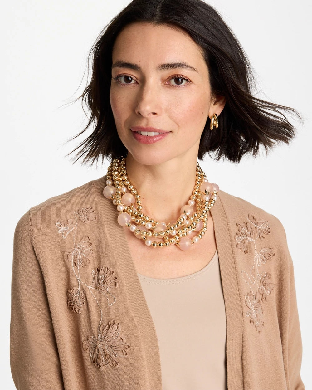 Chico's Premium - Gold Pink Chunky Beaded Necklace Pink