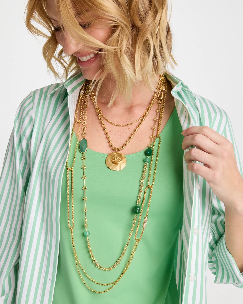 Chico's Exclusive - Green Accent Long Single Strand Necklace Green