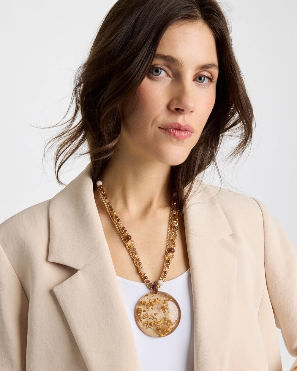 Chico's New - Gold Foil Pendant Necklace Neutral