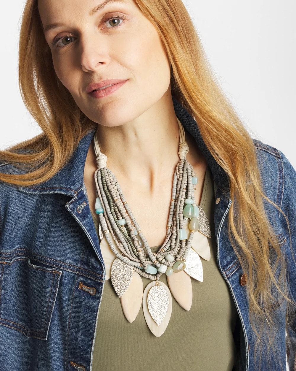 Chico's Hot Sale - Multistrand Wood Petal Necklace Aqua