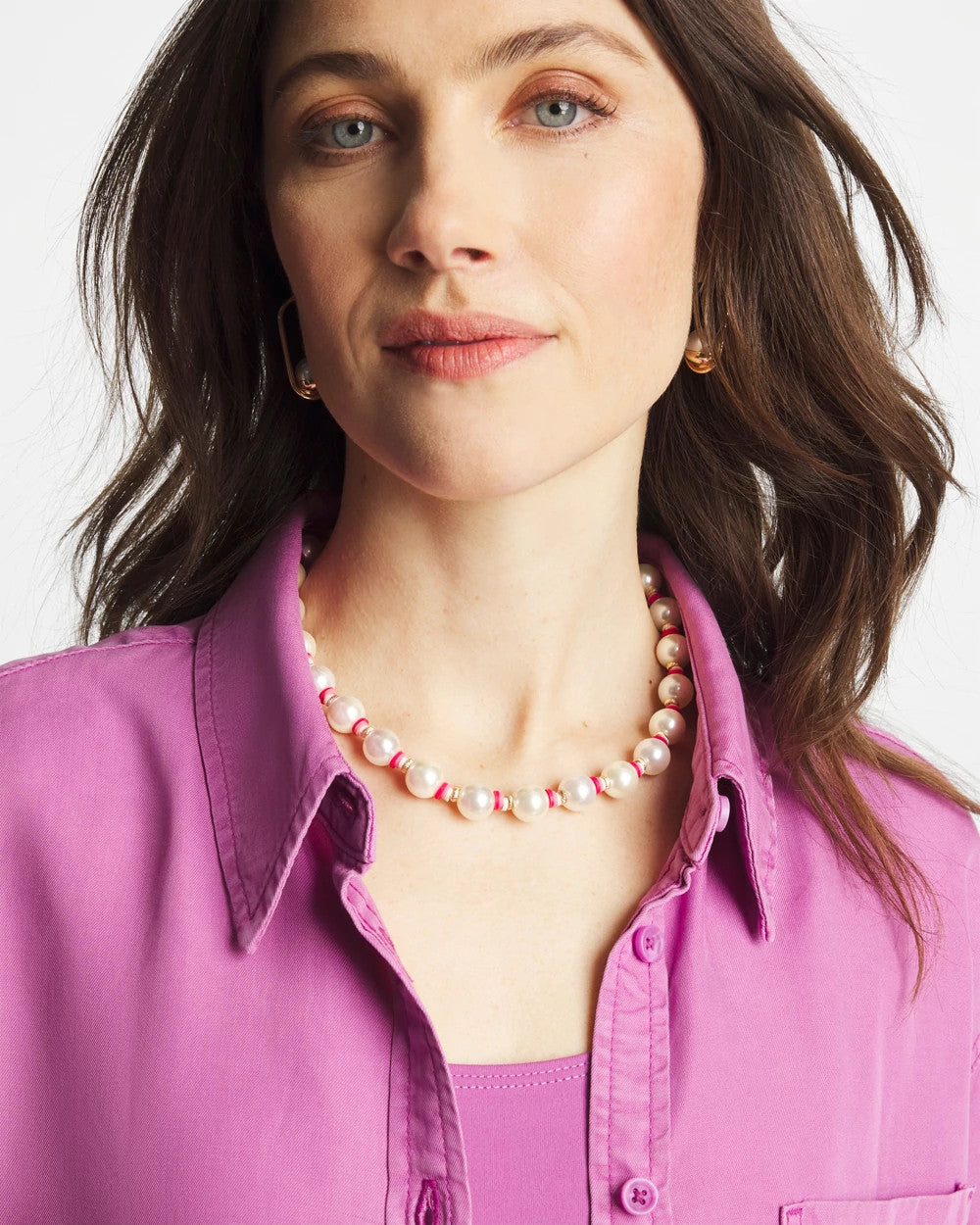 Chico's New - Short Pearl Pink Necklace Pink