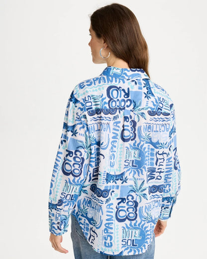 Chico's Value - Cotton Voile Collared Beach Shirt Bondi Blue