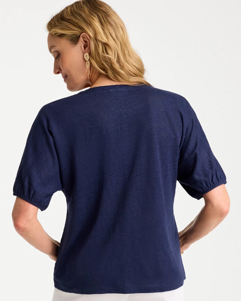 Chico's Smart Buy - Linen Ruched V-Neck Tee Passport Blue