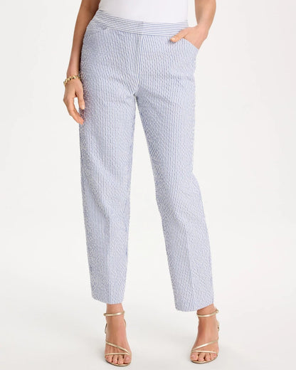Chico's Popular - Striped Seersucker Straight Ankle Pants Blue