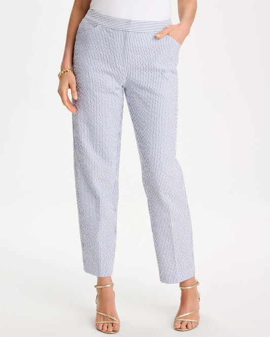 Chico's Popular - Striped Seersucker Straight Ankle Pants Blue