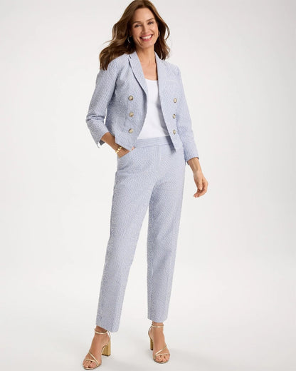 Chico's Popular - Striped Seersucker Straight Ankle Pants Blue