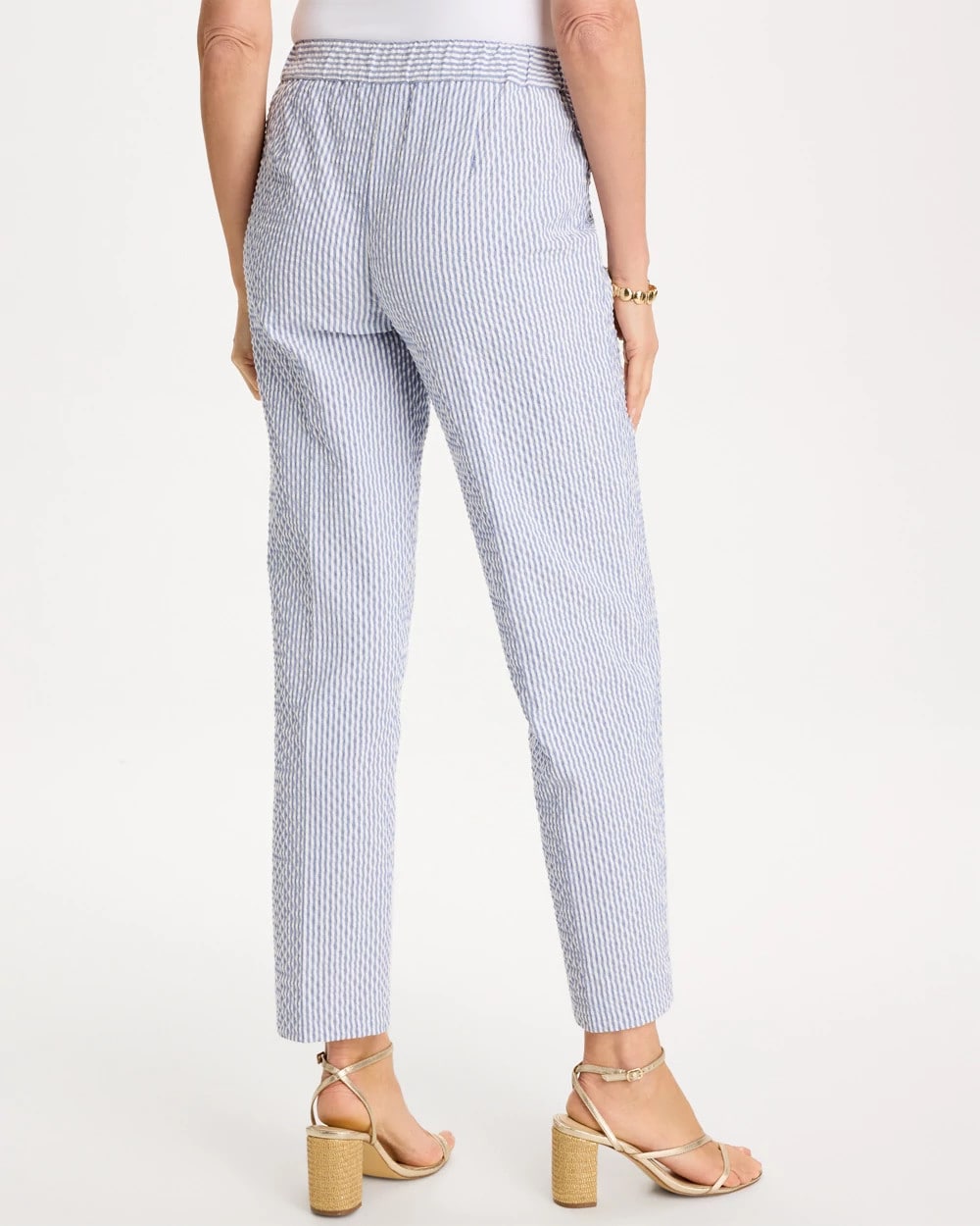 Chico's Popular - Striped Seersucker Straight Ankle Pants Blue