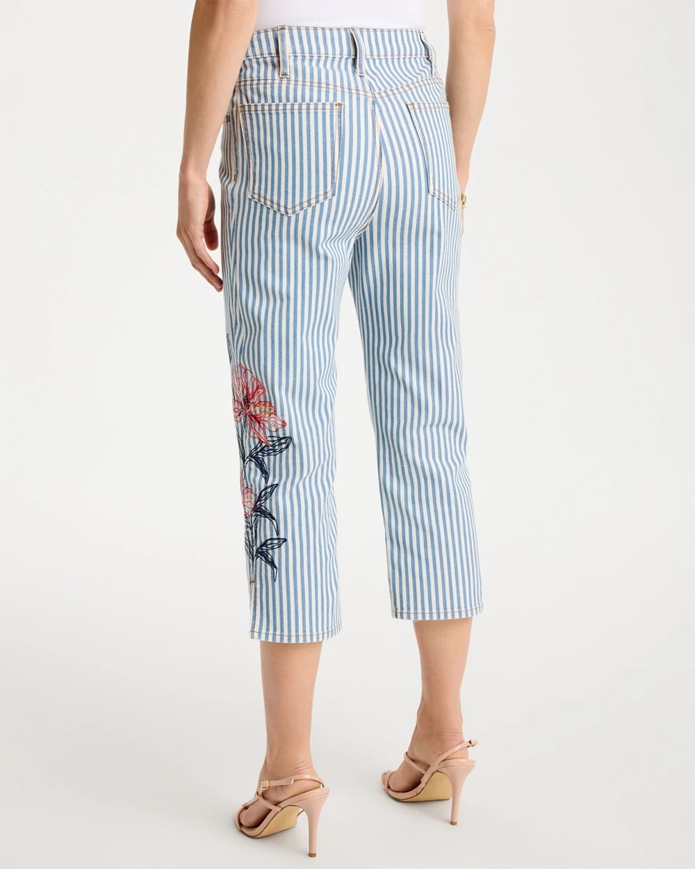 Chico's Signature - Girlfriend Slim Striped Capri Jeans Blue Stripe
