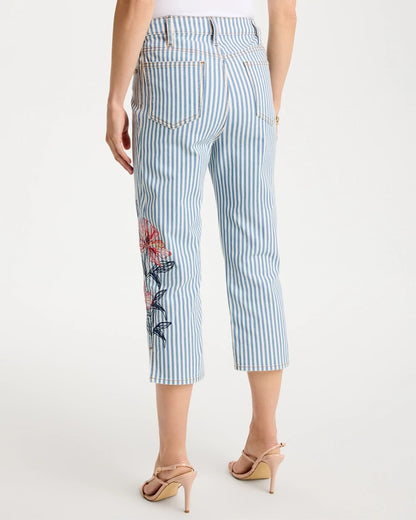 Chico's Signature - Girlfriend Slim Striped Capri Jeans Blue Stripe