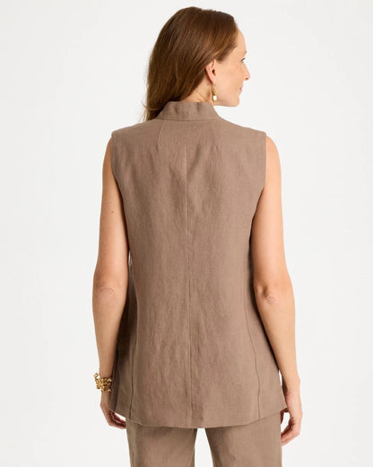 Chico's Signature - Long Linen Sleeveless Vest Topaz Smoke