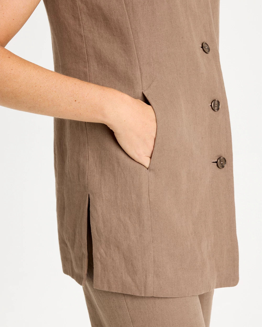 Chico's Signature - Long Linen Sleeveless Vest Topaz Smoke