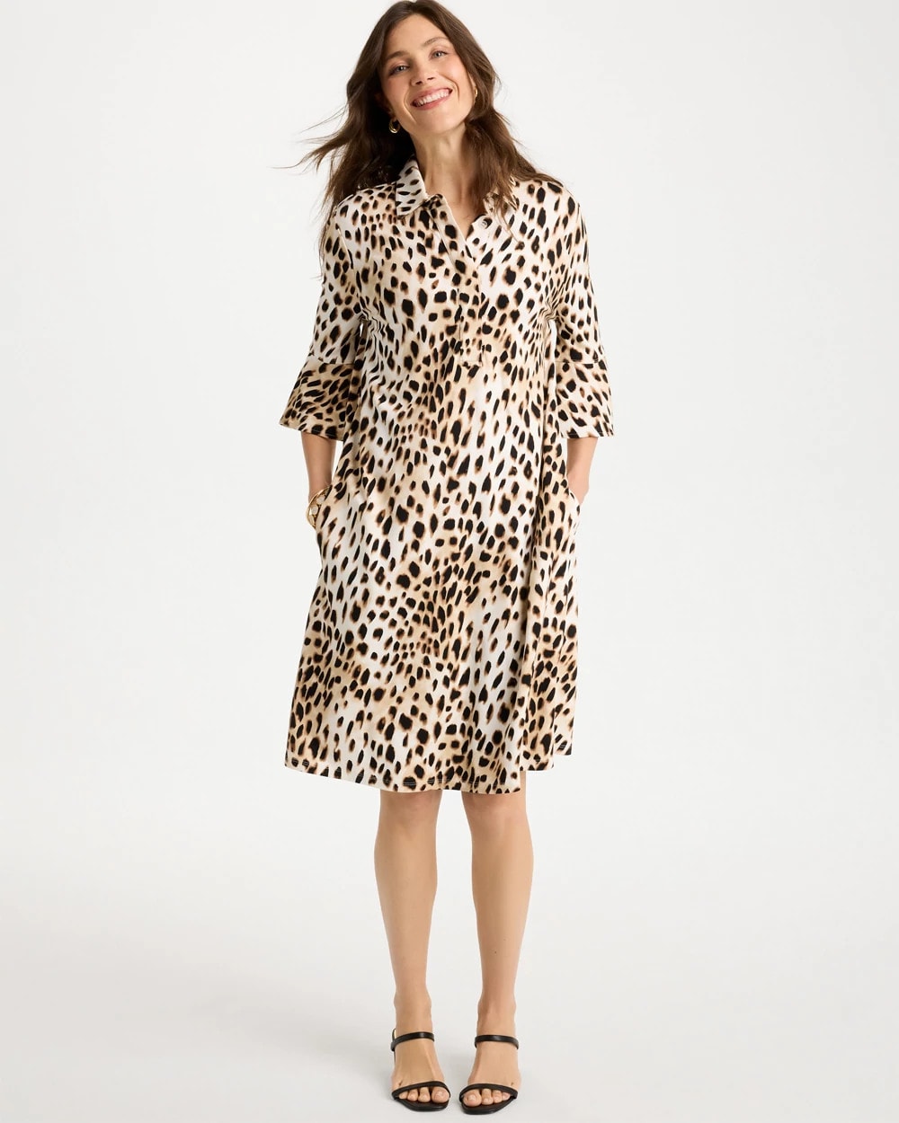 Chico's Trusted - Ponte Knit Flounce Sleeve Dress Chocolate Fondant