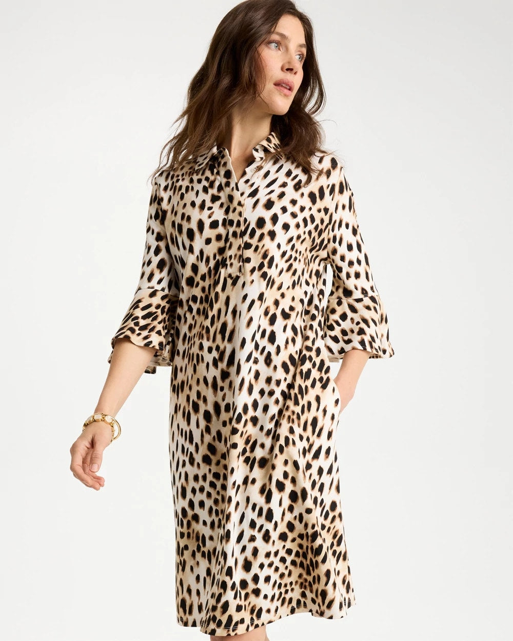 Chico's Trusted - Ponte Knit Flounce Sleeve Dress Chocolate Fondant