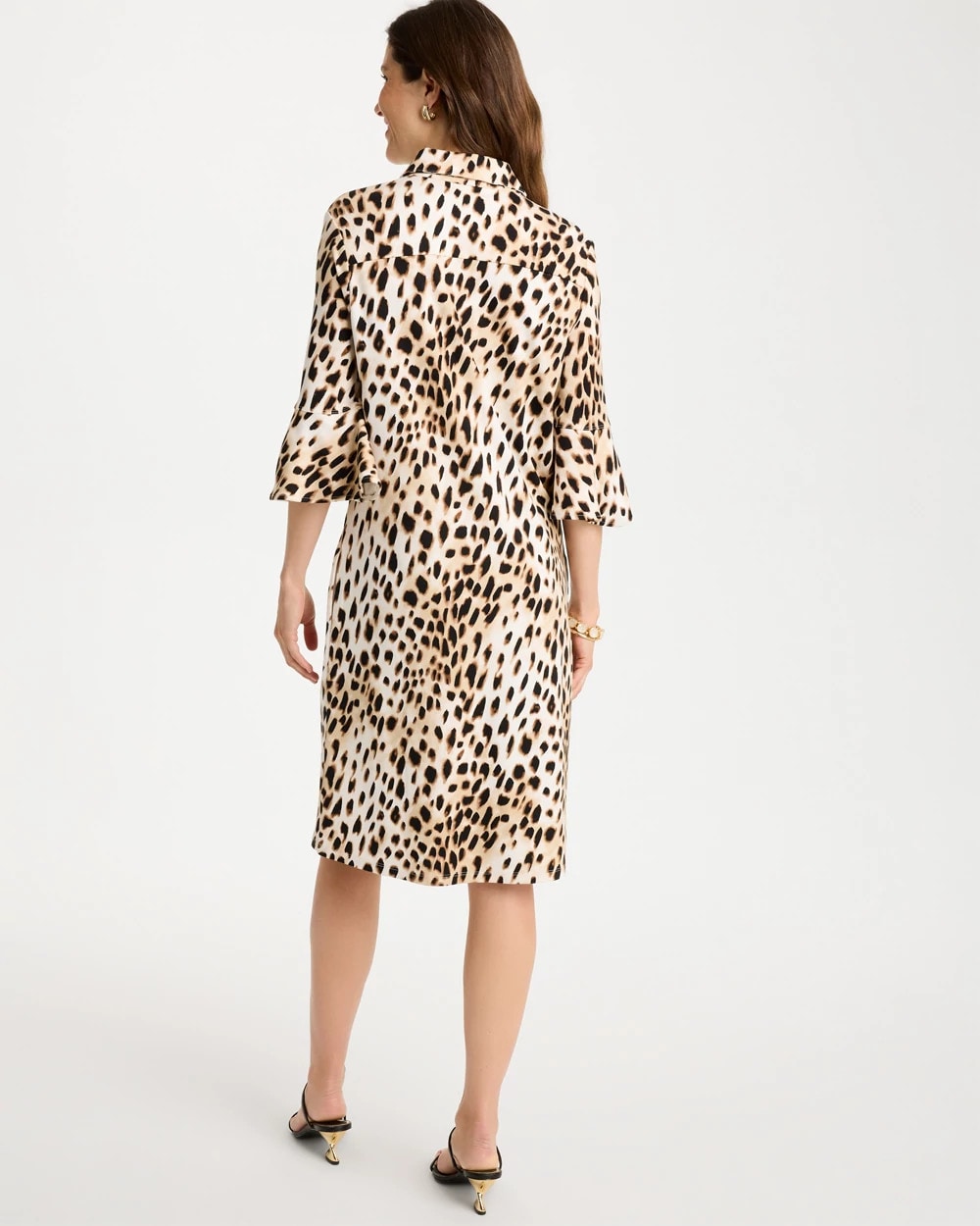 Chico's Trusted - Ponte Knit Flounce Sleeve Dress Chocolate Fondant