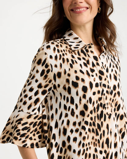 Chico's Trusted - Ponte Knit Flounce Sleeve Dress Chocolate Fondant