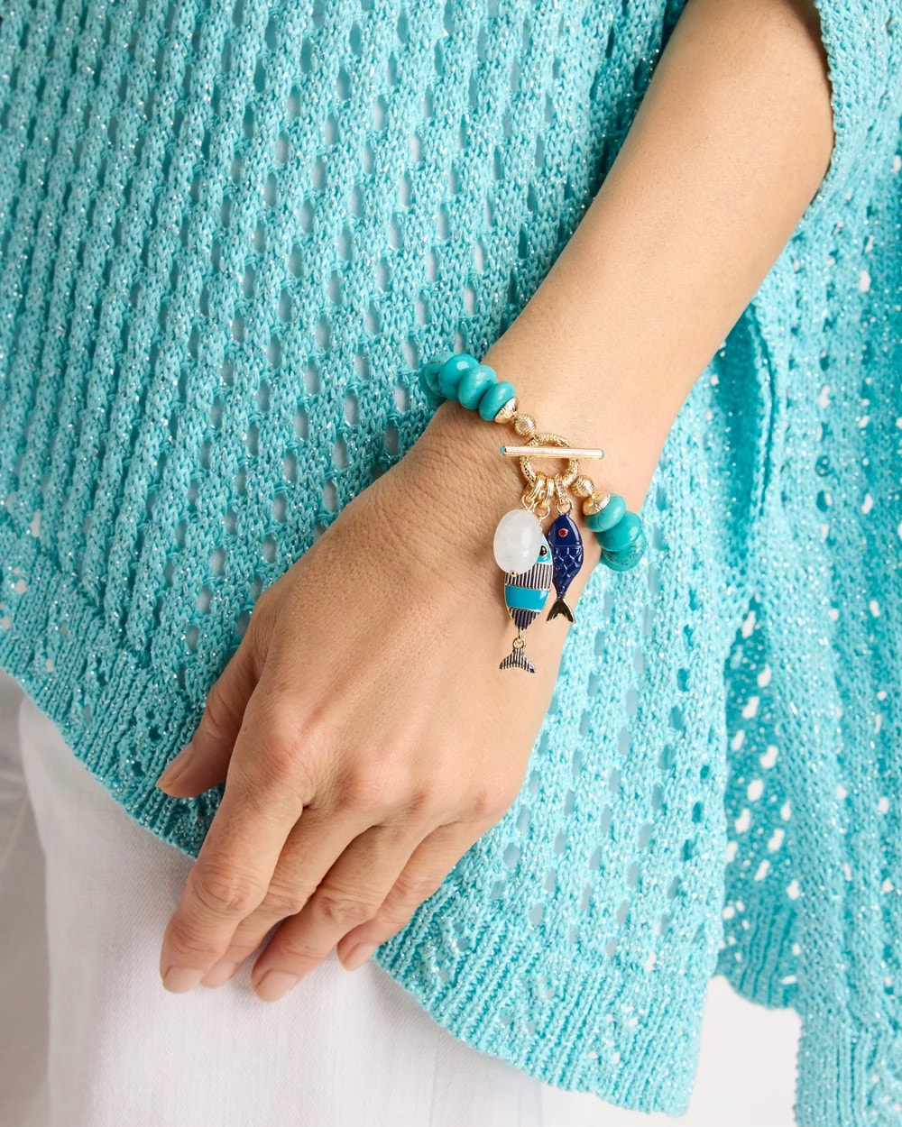 Chico's Discount - Turquoise Stone Toggle Charm Bracelet Turquoise