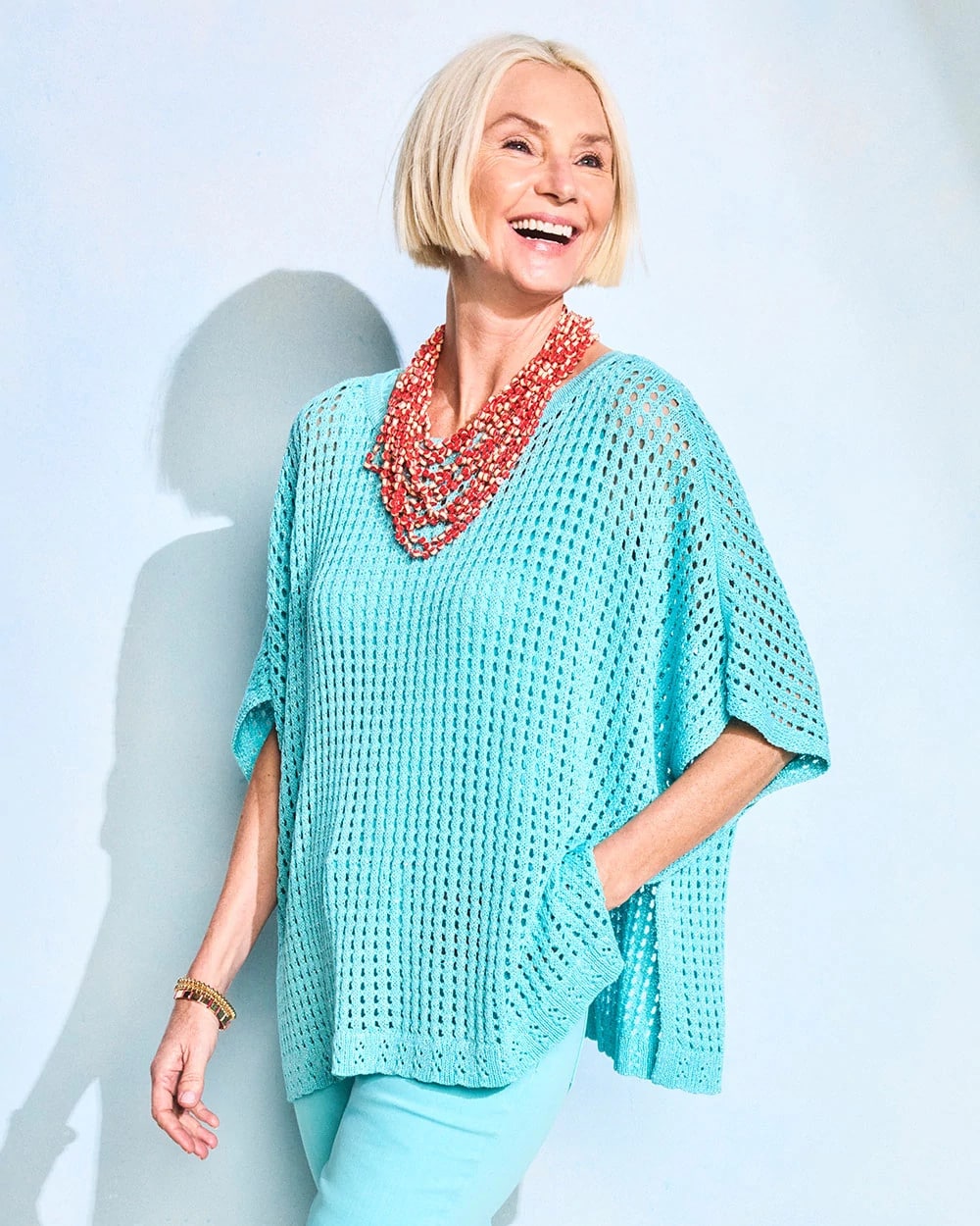 Chico's Special Offer - Lurex Open-Stitch Sweater Poncho Bondi Blue