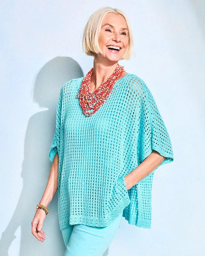 Chico's Special Offer - Lurex Open-Stitch Sweater Poncho Bondi Blue