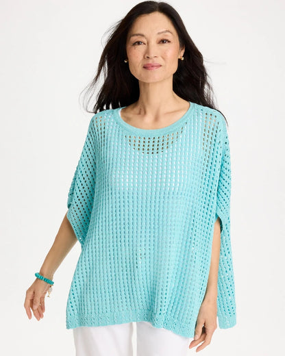 Chico's Special Offer - Lurex Open-Stitch Sweater Poncho Bondi Blue