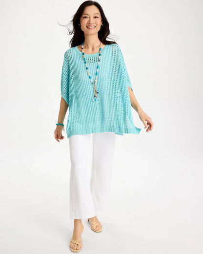 Chico's Special Offer - Lurex Open-Stitch Sweater Poncho Bondi Blue