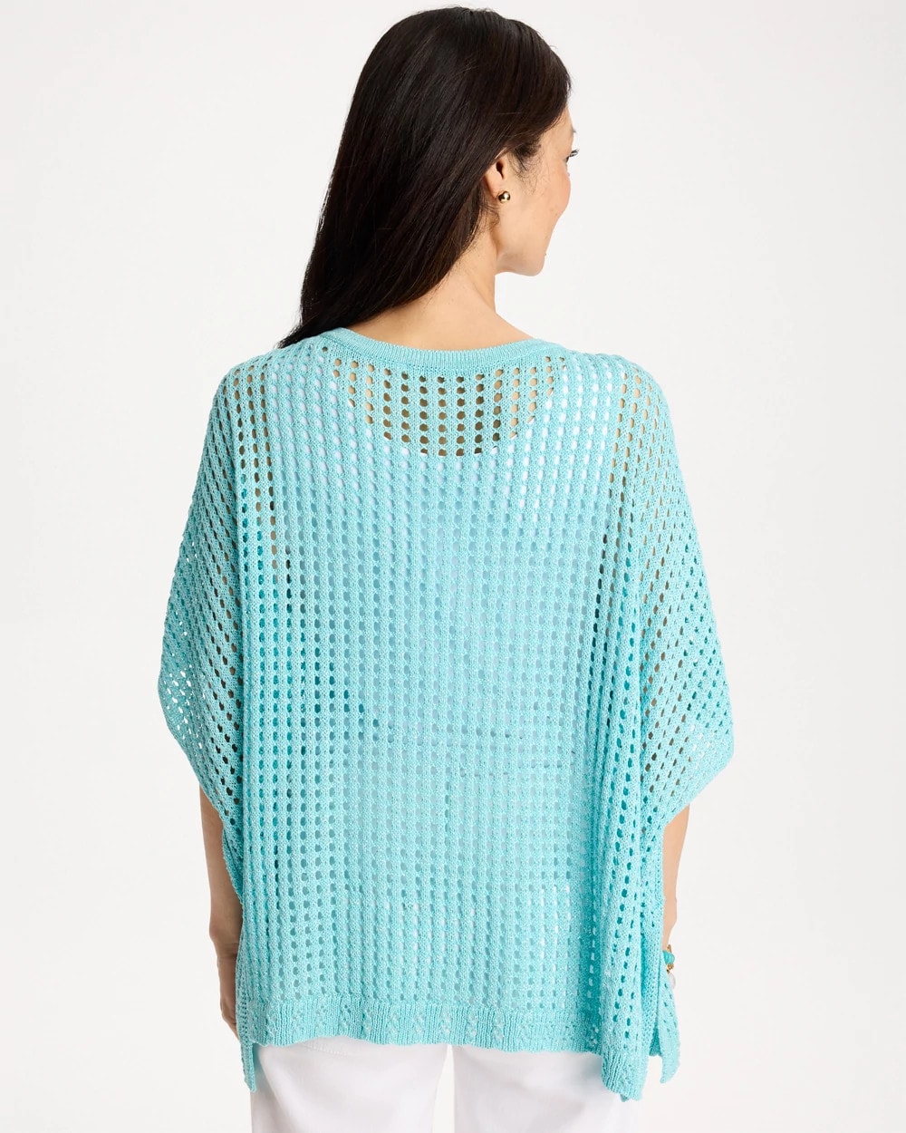 Chico's Special Offer - Lurex Open-Stitch Sweater Poncho Bondi Blue