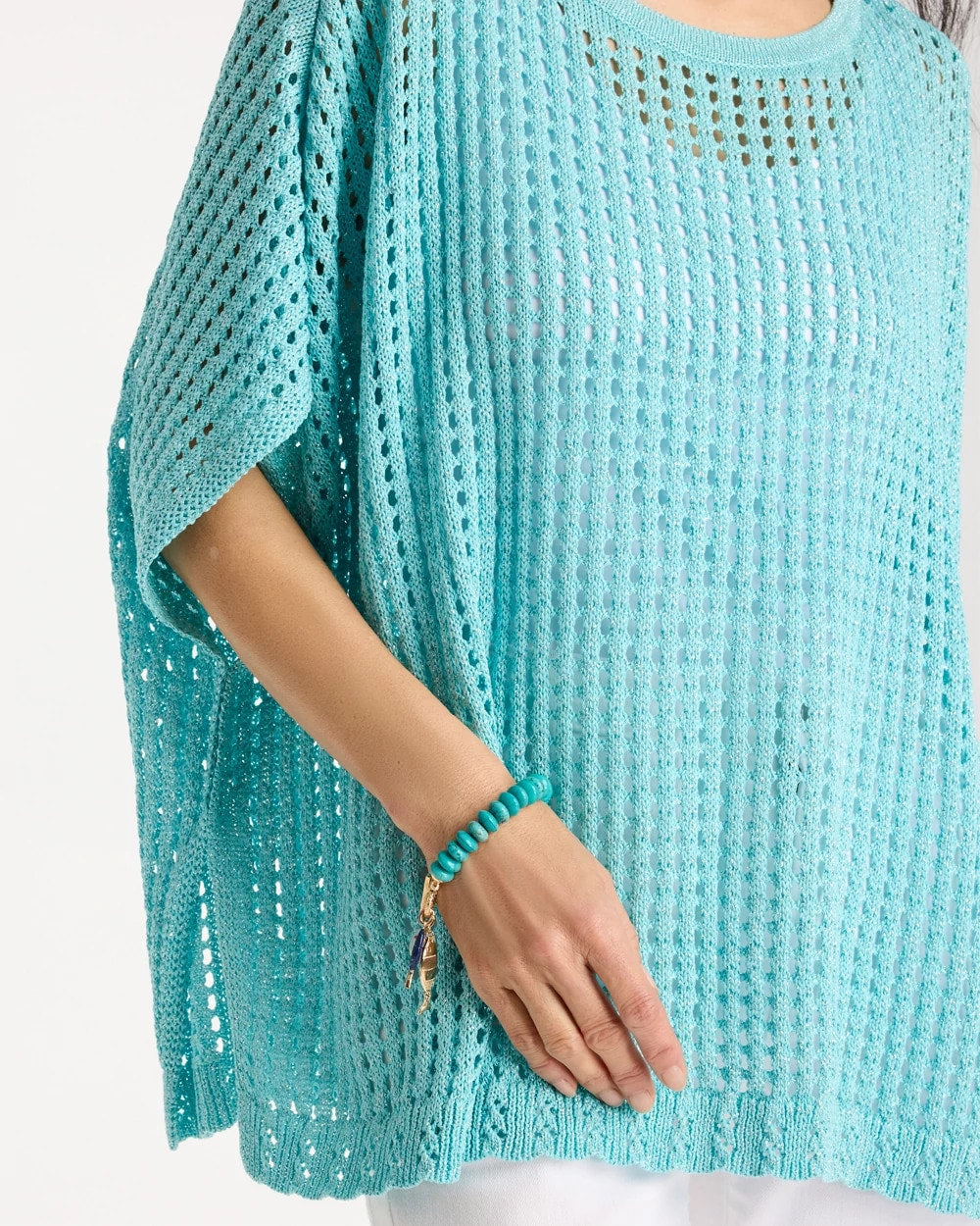 Chico's Special Offer - Lurex Open-Stitch Sweater Poncho Bondi Blue