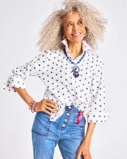 Chico's Best Seller - No Iron™ Stretch Jacquard Stars Shirt Passport Blue