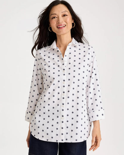 Chico's Best Seller - No Iron™ Stretch Jacquard Stars Shirt Passport Blue