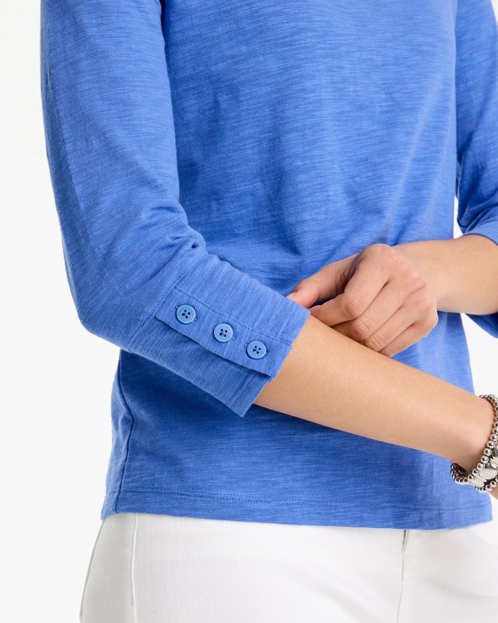 Chico's Top Pick - Cotton Slub 3/4 Sleeve Button Tee Amparo Blue
