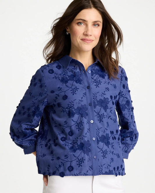 Chico's Essential - 3D Floral Embroidered Top Indigo
