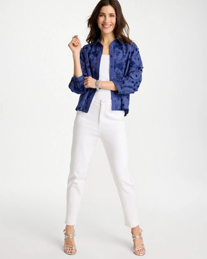 Chico's Essential - 3D Floral Embroidered Top Indigo