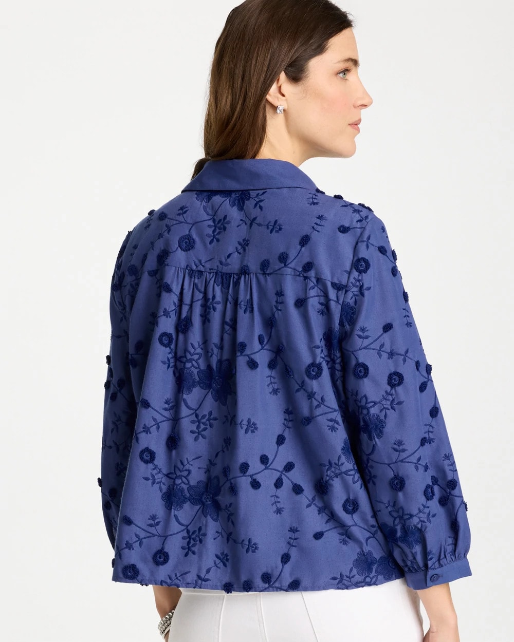 Chico's Essential - 3D Floral Embroidered Top Indigo