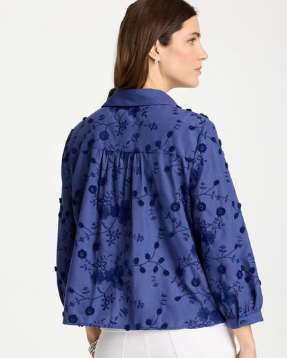 Chico's Essential - 3D Floral Embroidered Top Indigo