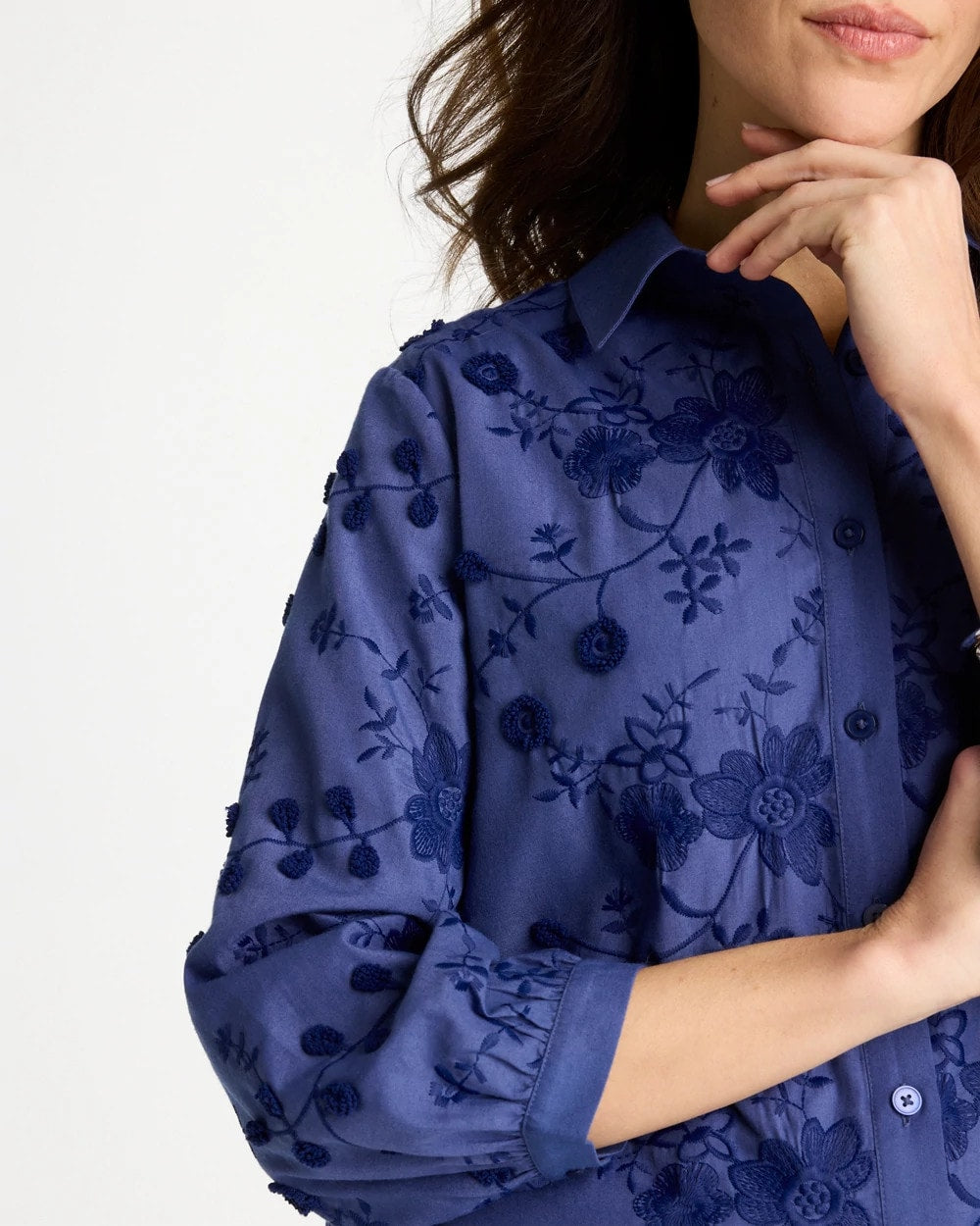 Chico's Essential - 3D Floral Embroidered Top Indigo