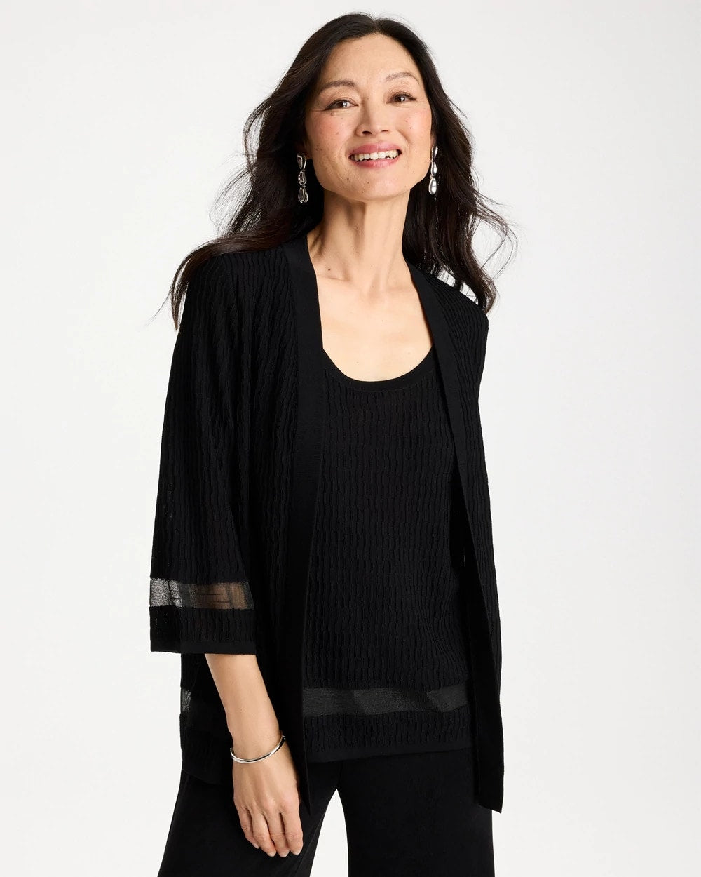 Chico's Latest - Travelers™ Sheer Stripe Cardigan Travelers Black