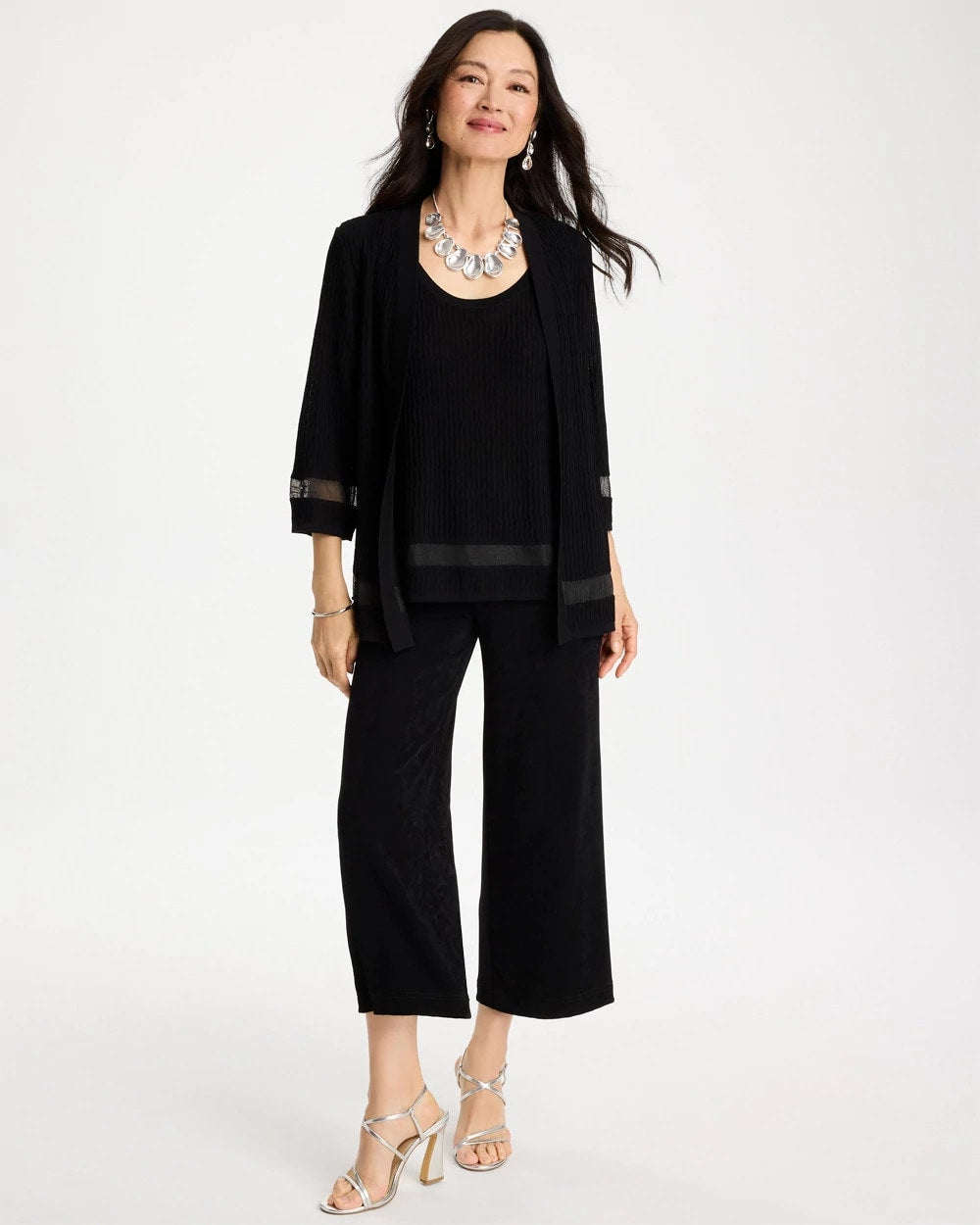 Chico's Latest - Travelers™ Sheer Stripe Cardigan Travelers Black
