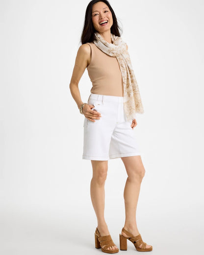 Chico's Top Pick - Pull-On Scallop Button Jean Shorts Alabaster
