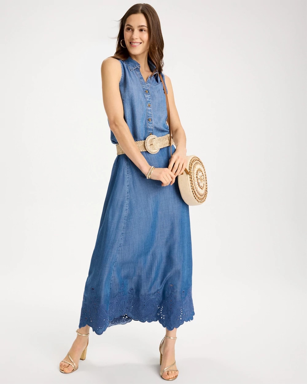 Chico's Classic - Indigo Twill Embroidered Hem Skirt Pearl Indigo