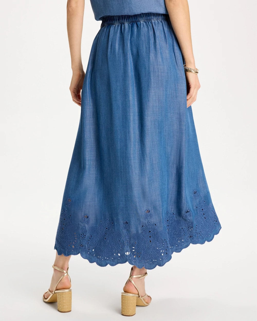Chico's Classic - Indigo Twill Embroidered Hem Skirt Pearl Indigo