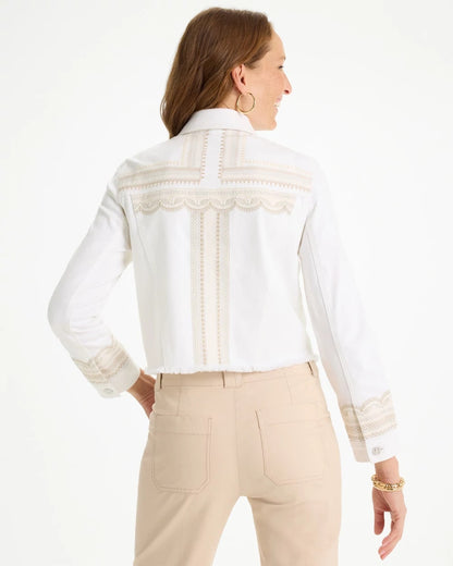 Chico's Best Seller - Embroidered Cropped Denim Trucker Jacket Alabaster
