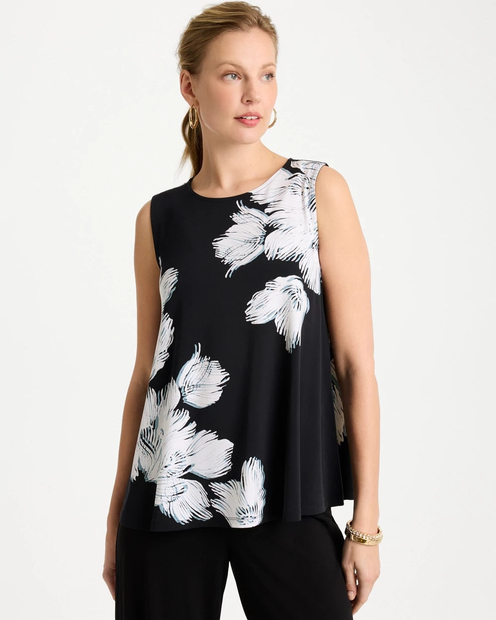 Chico's Value - Travelers™ Knit Abstract Floral Swing Tank Black