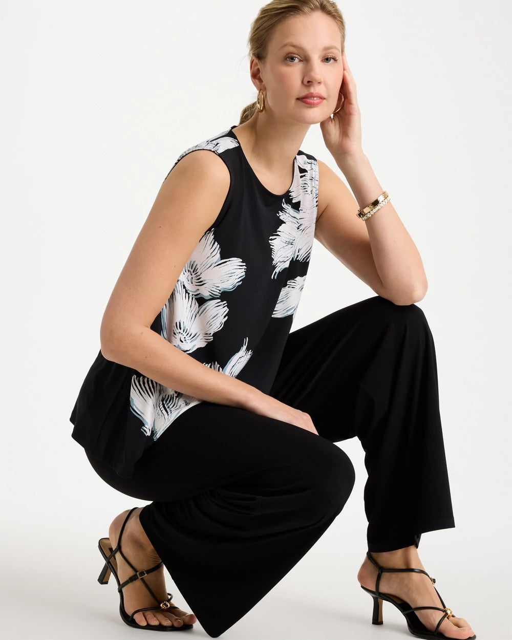 Chico's Value - Travelers™ Knit Abstract Floral Swing Tank Black