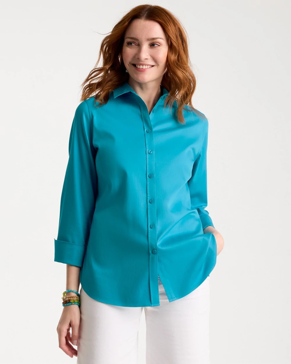 Chico's Recommended - No Iron™ Stretch Shirt Lagoon Blue