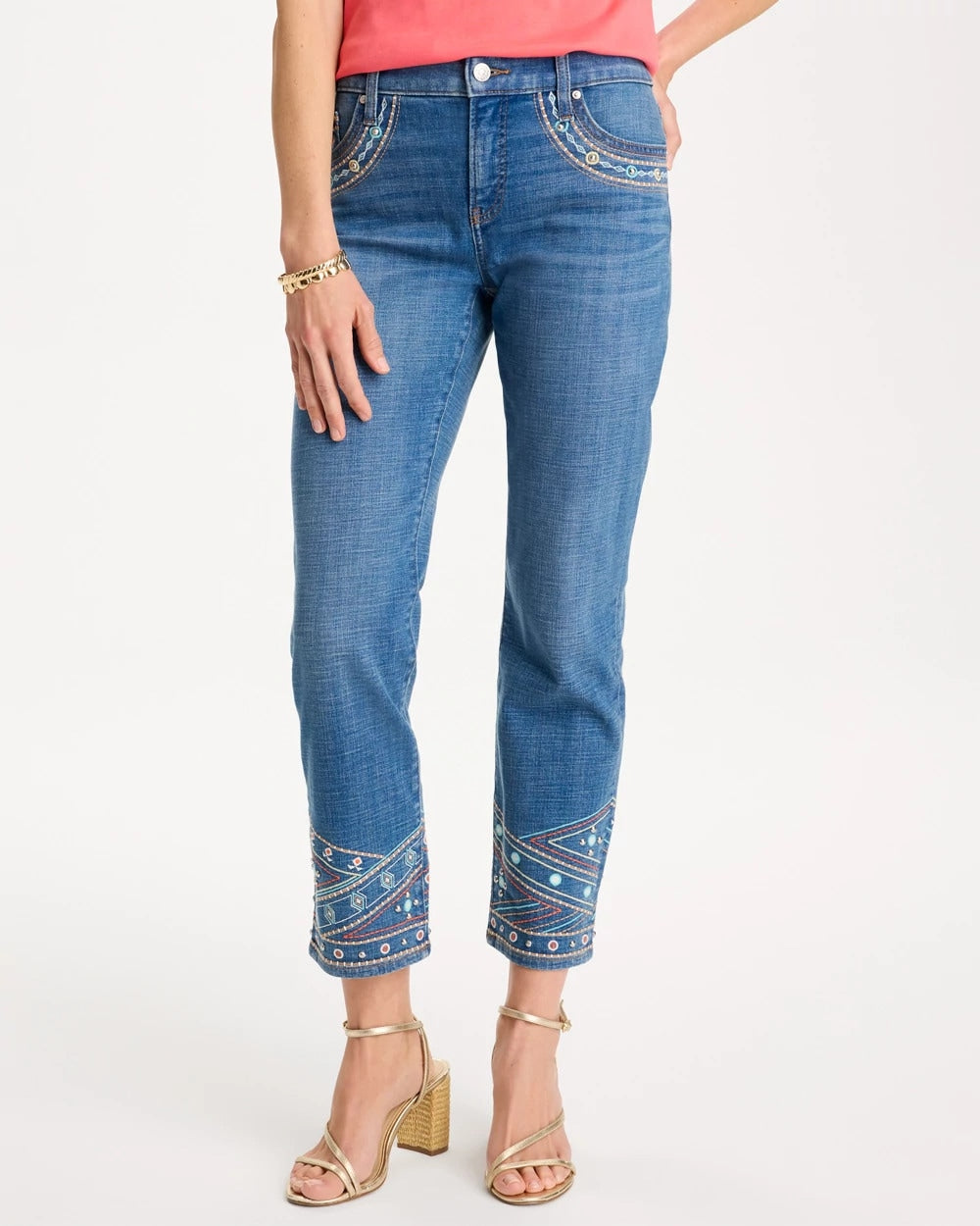 Chico's Exclusive - Girlfriend Slim Embellished Crop Jeans Freya Indigo