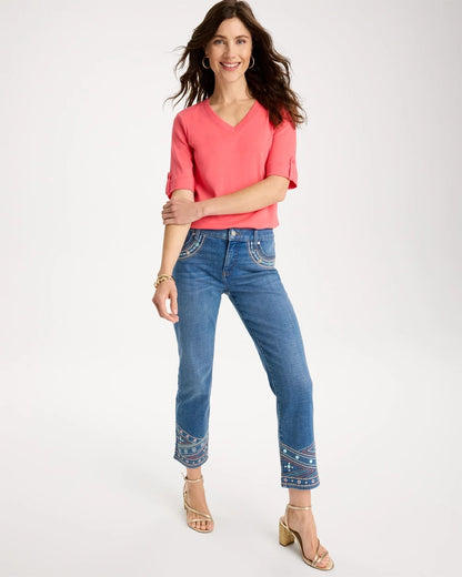 Chico's Exclusive - Girlfriend Slim Embellished Crop Jeans Freya Indigo