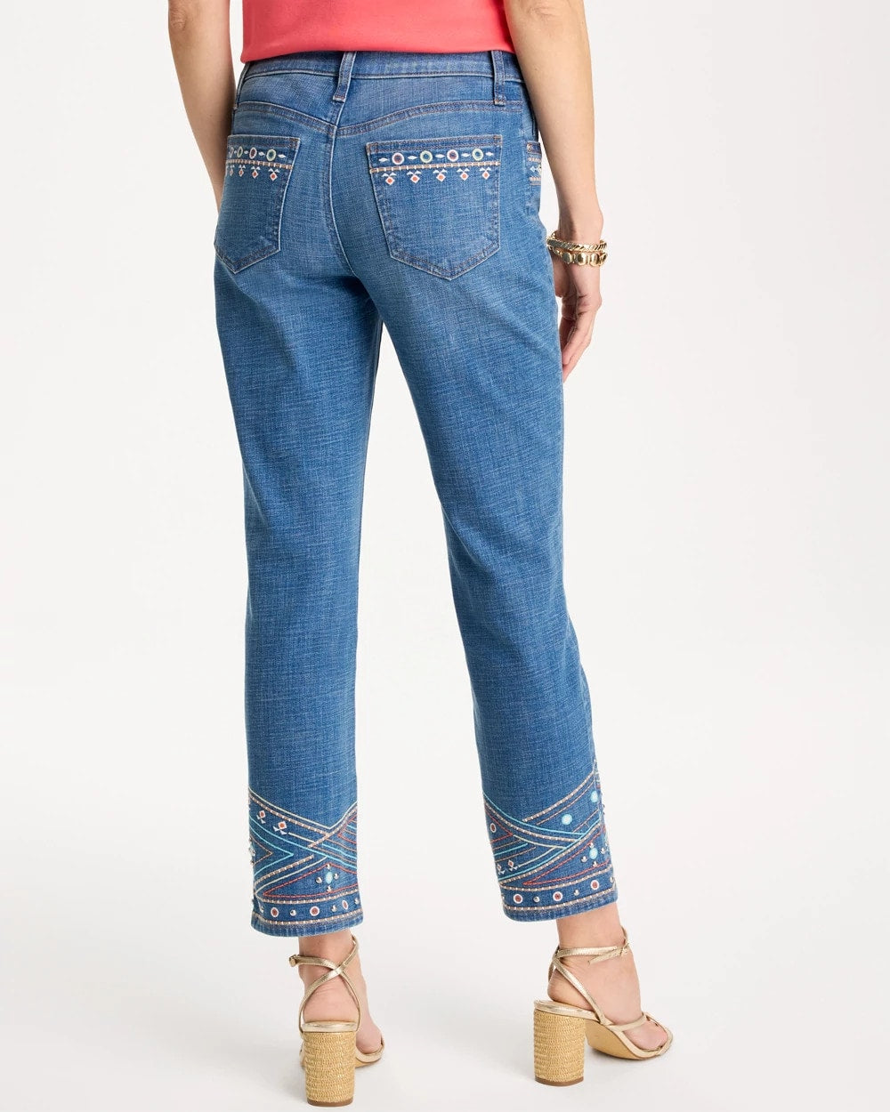 Chico's Exclusive - Girlfriend Slim Embellished Crop Jeans Freya Indigo